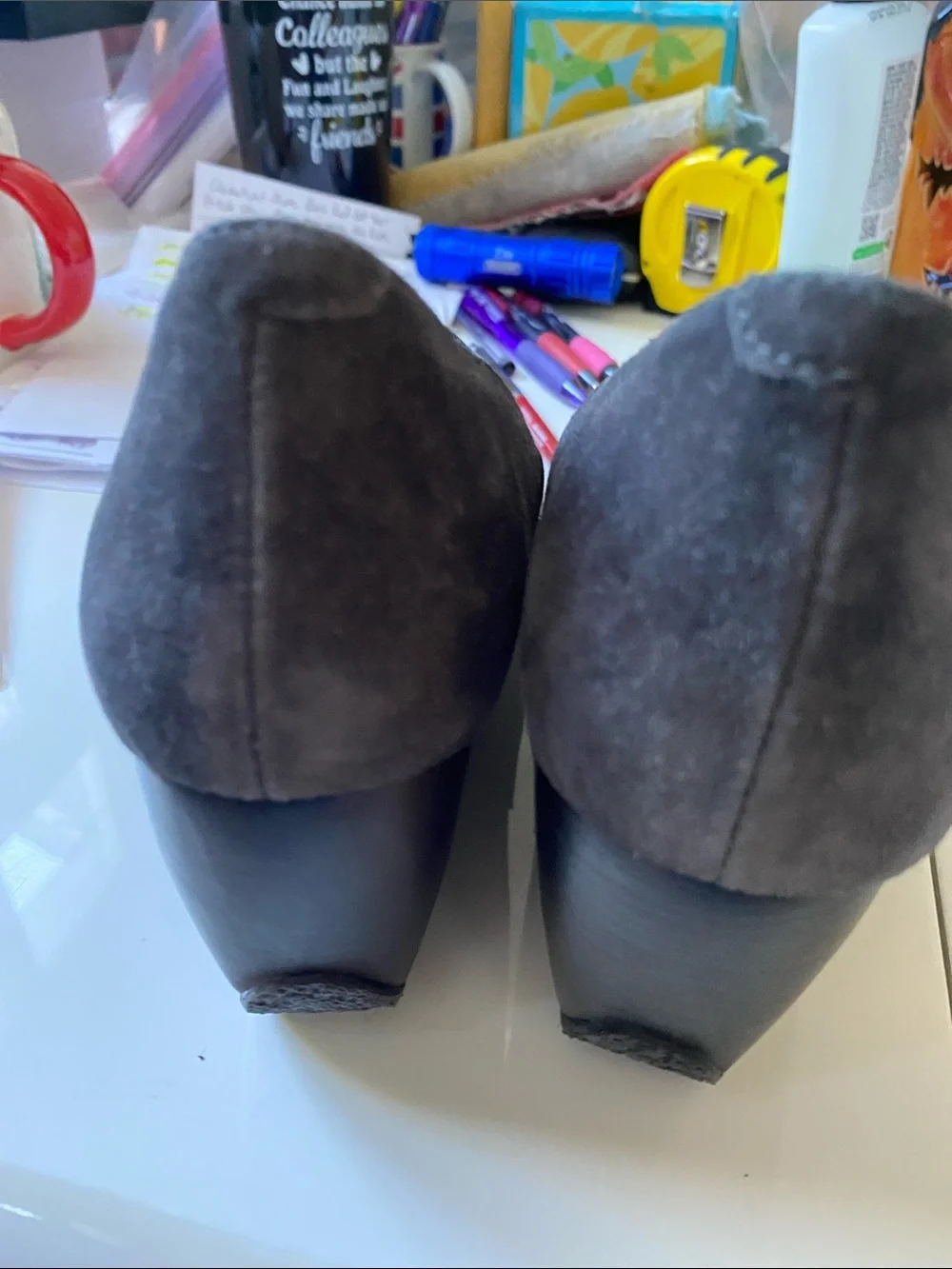 Camper Nancy dark grey  Suede Mary Jane wedges NWOB Sz 40EU Elasticated strap